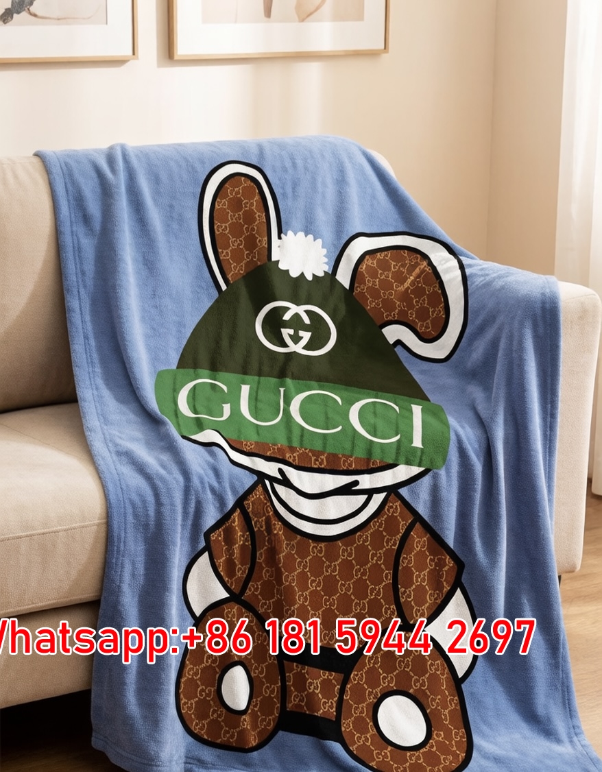 Gucci Teddy Bear Sofa Throw Blankets with GG Monogram Blue GGJY (1)